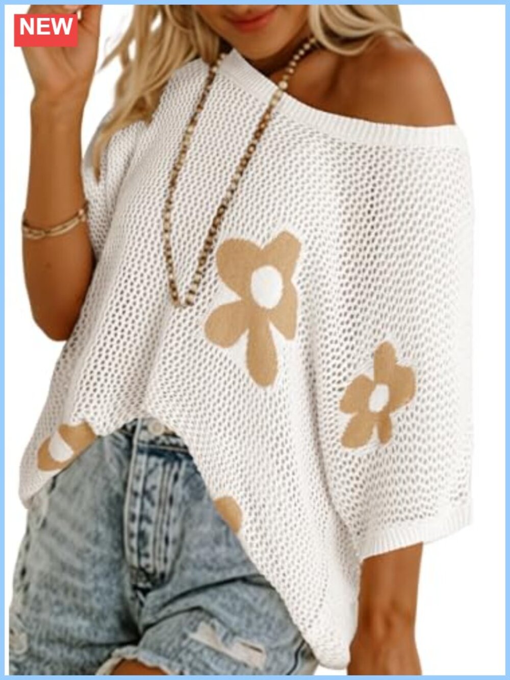 Floral Crochet Hollow Out Short Sleeve Lightweight Knit Pullover Swimsuit Cover